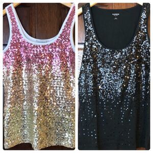 Sequin festive tanks Luise Wear & Express. Sleeveless black pink & gold bundle